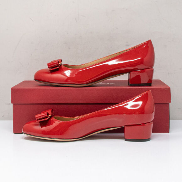 Salvatore Ferragamo Vara Red Patent Leather Heels, Size 7 B - Picture 3 of 8